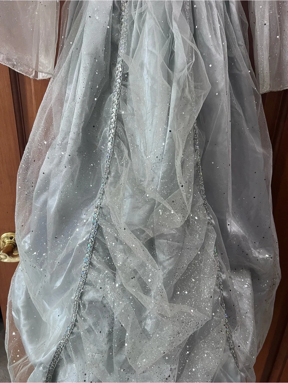 Silver Ice Princess Costume Dress Glitter Tulle Faux Fur Halloween BEAUTIFUL
